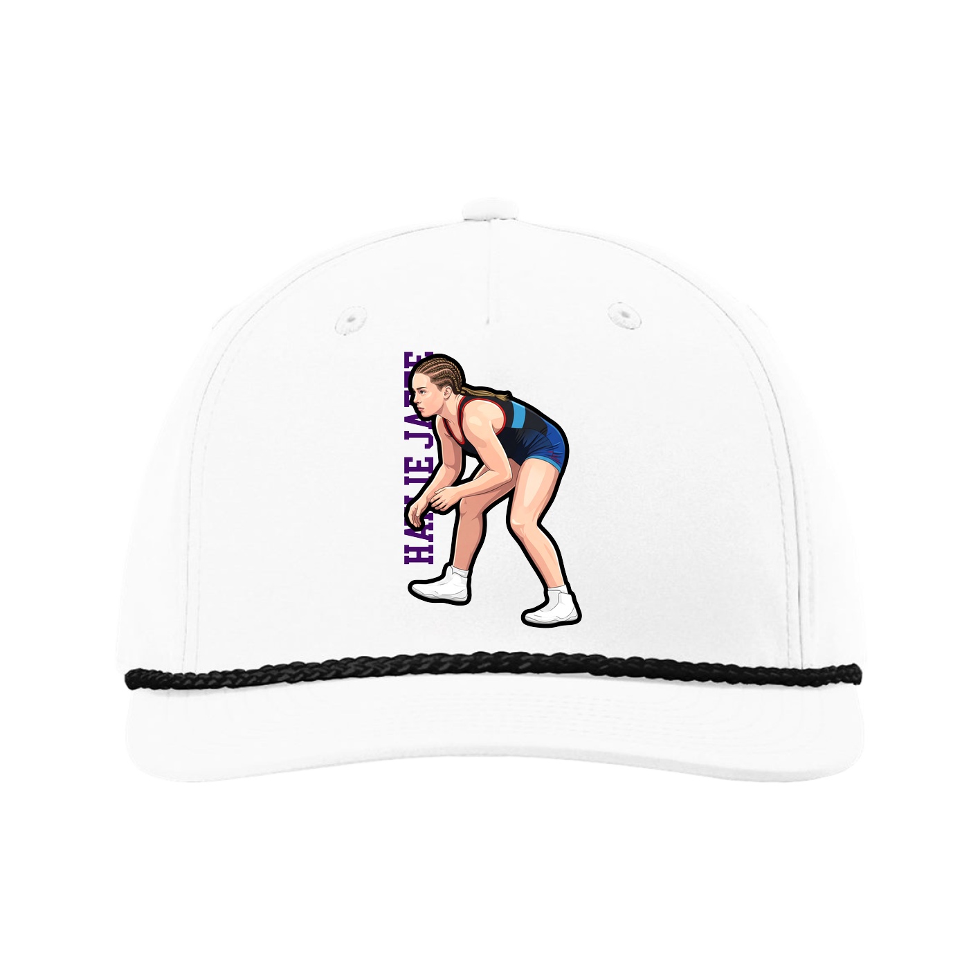 Five-Panel Classic Rope Cap — Name Vertical in White