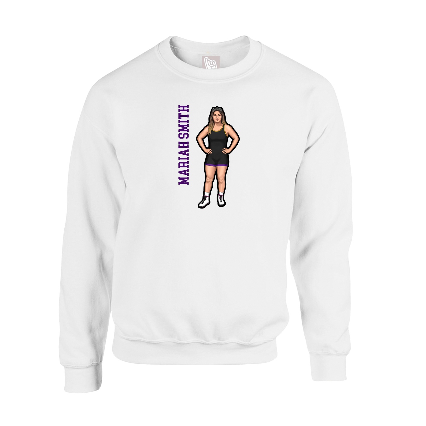 Fleece Crew — Name Vertical in White