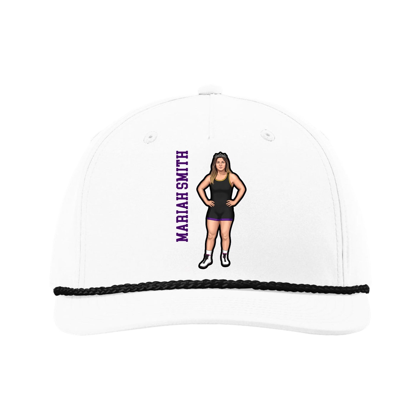 Five-Panel Classic Rope Cap — Name Vertical in White