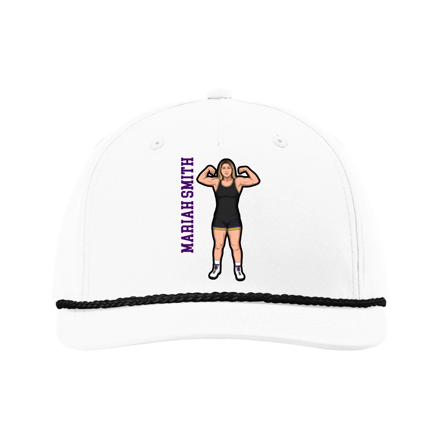 Five-Panel Classic Rope Cap — Name Vertical in White