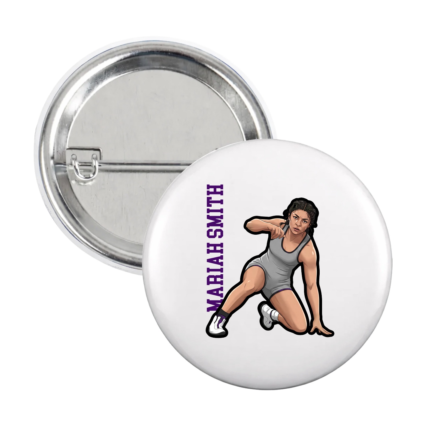 Game Day Button — Name Vertical in White