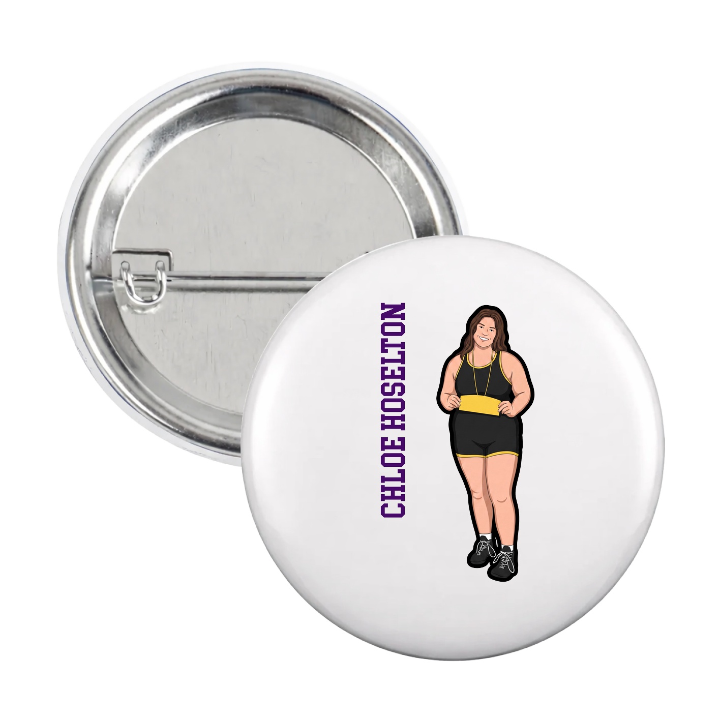 Game Day Button — Name Vertical in White