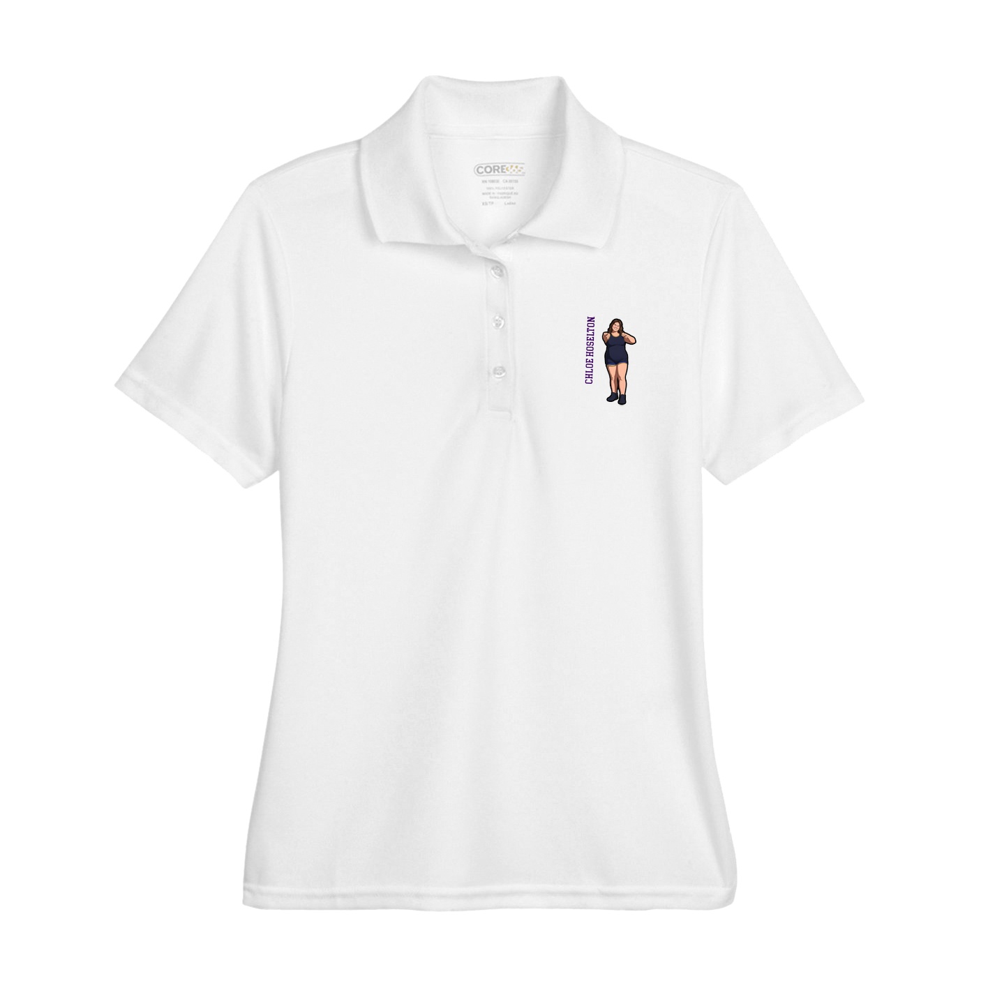 Womens Performance Polo — Name Vertical in White