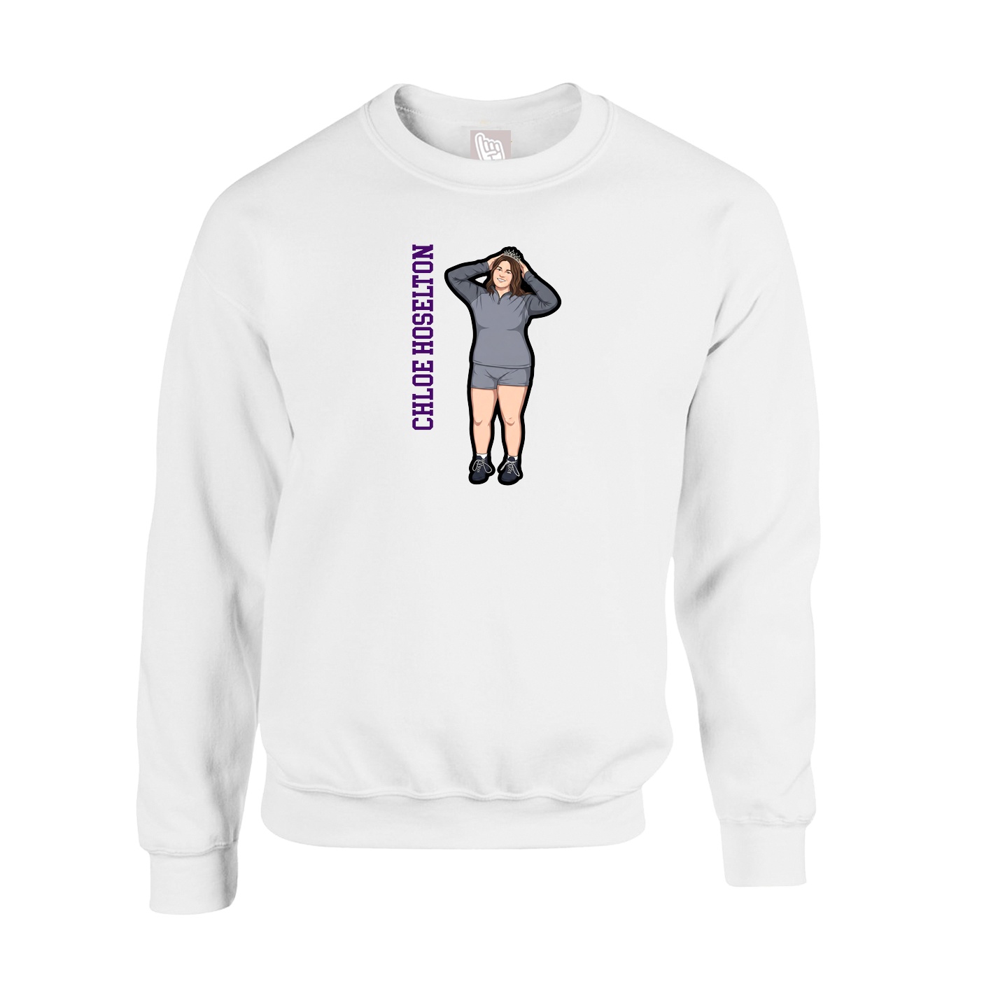 Fleece Crew — Name Vertical in White