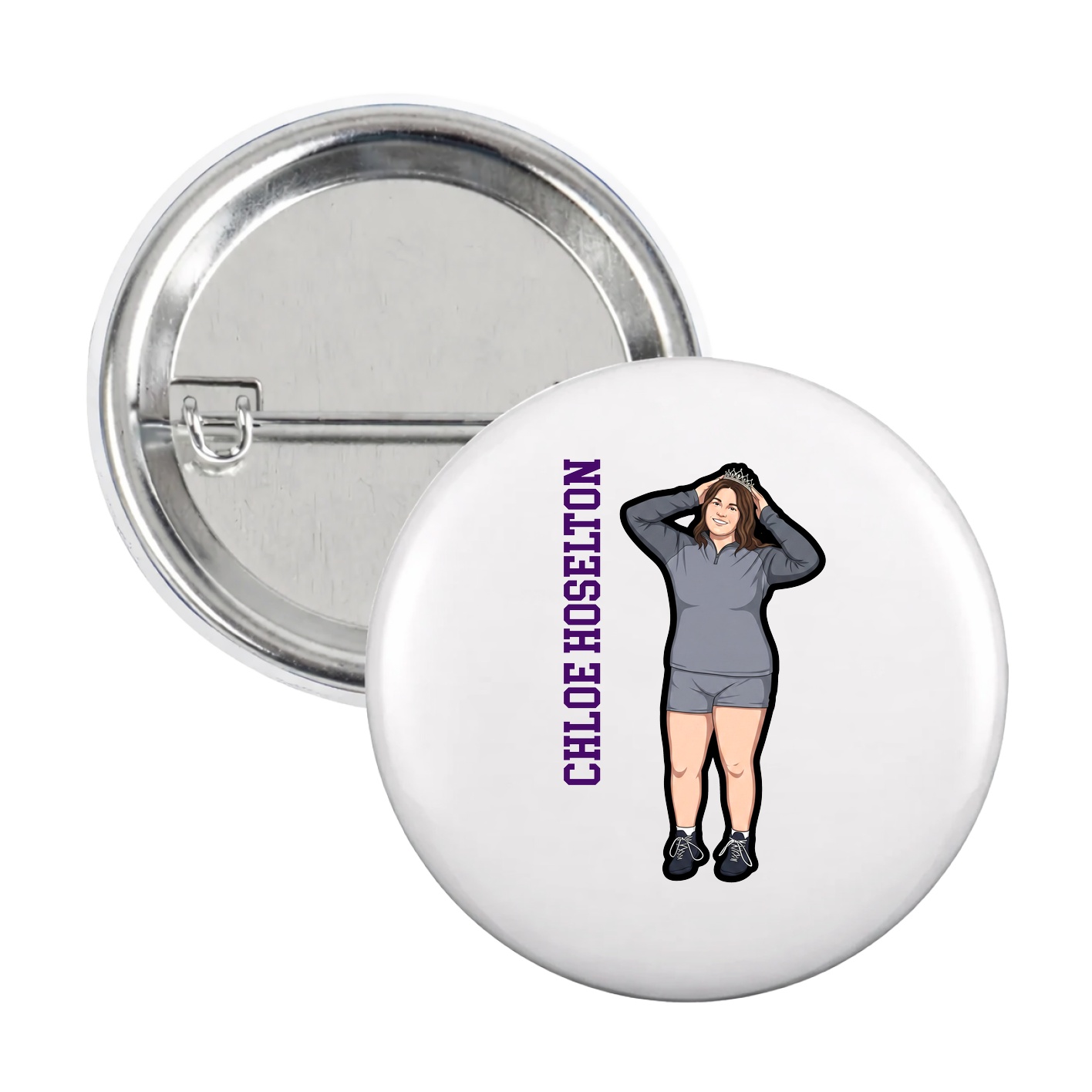 Game Day Button — Name Vertical in White