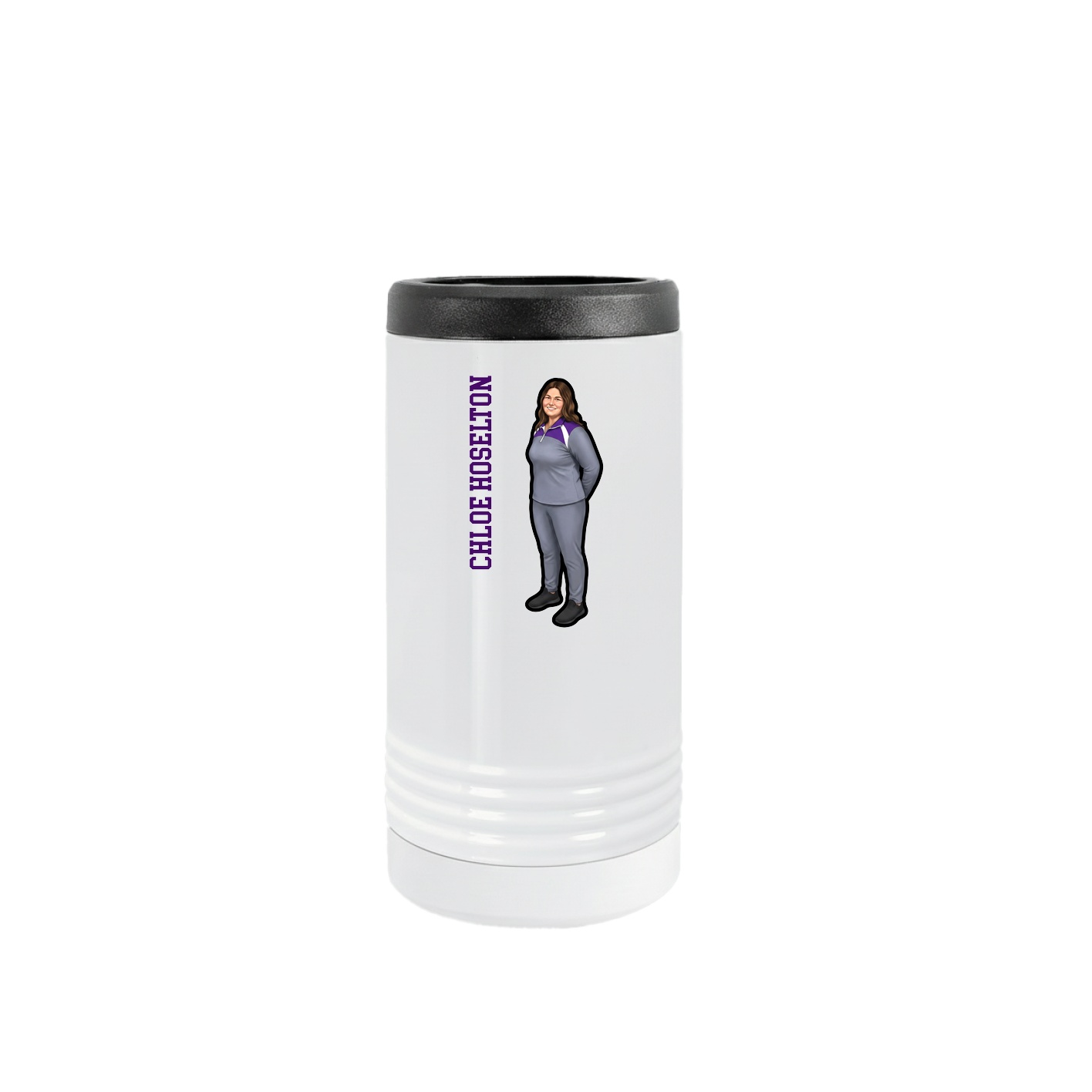 Slim Beverage Holder — Name Vertical in White