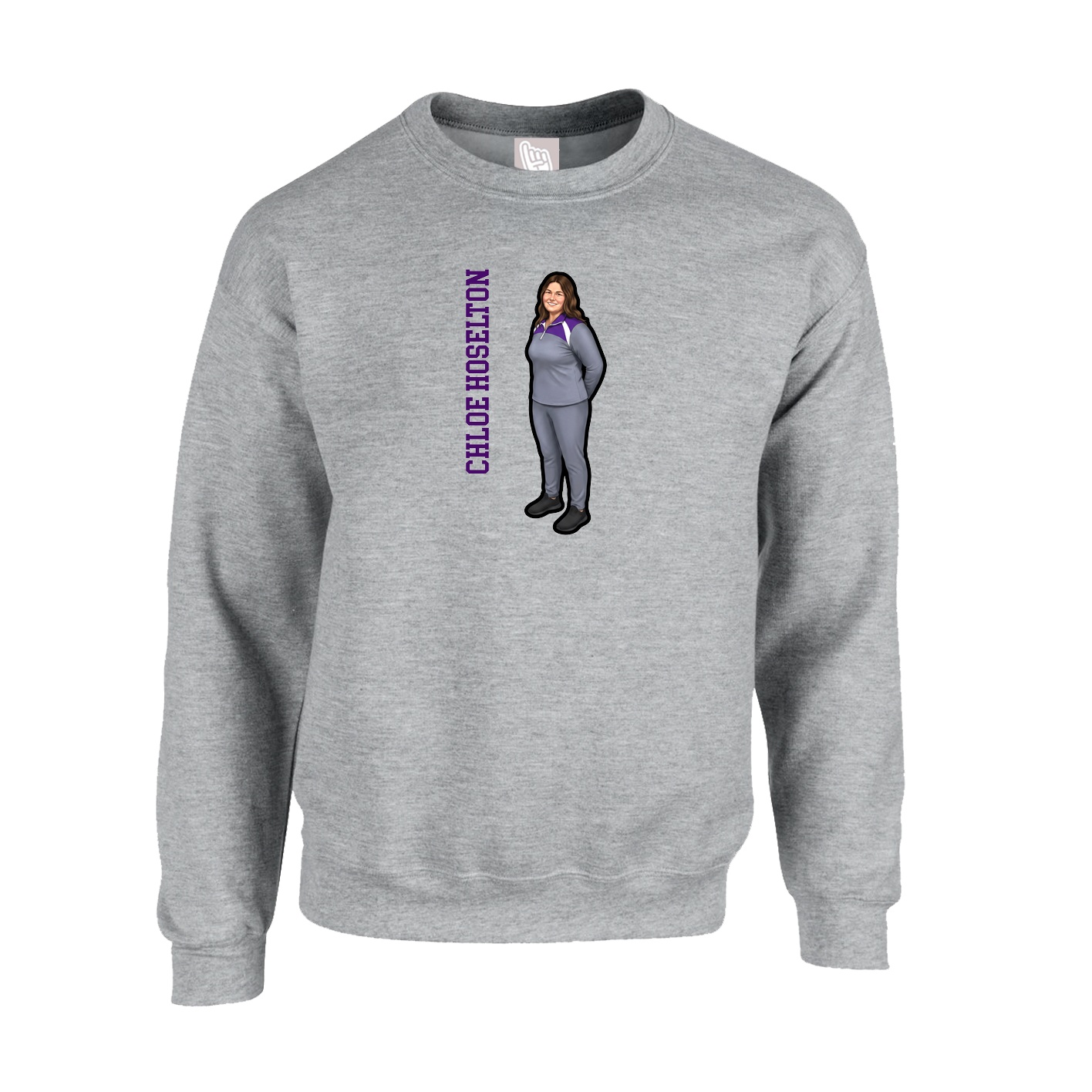 Fleece Crew — Name Vertical in Grey