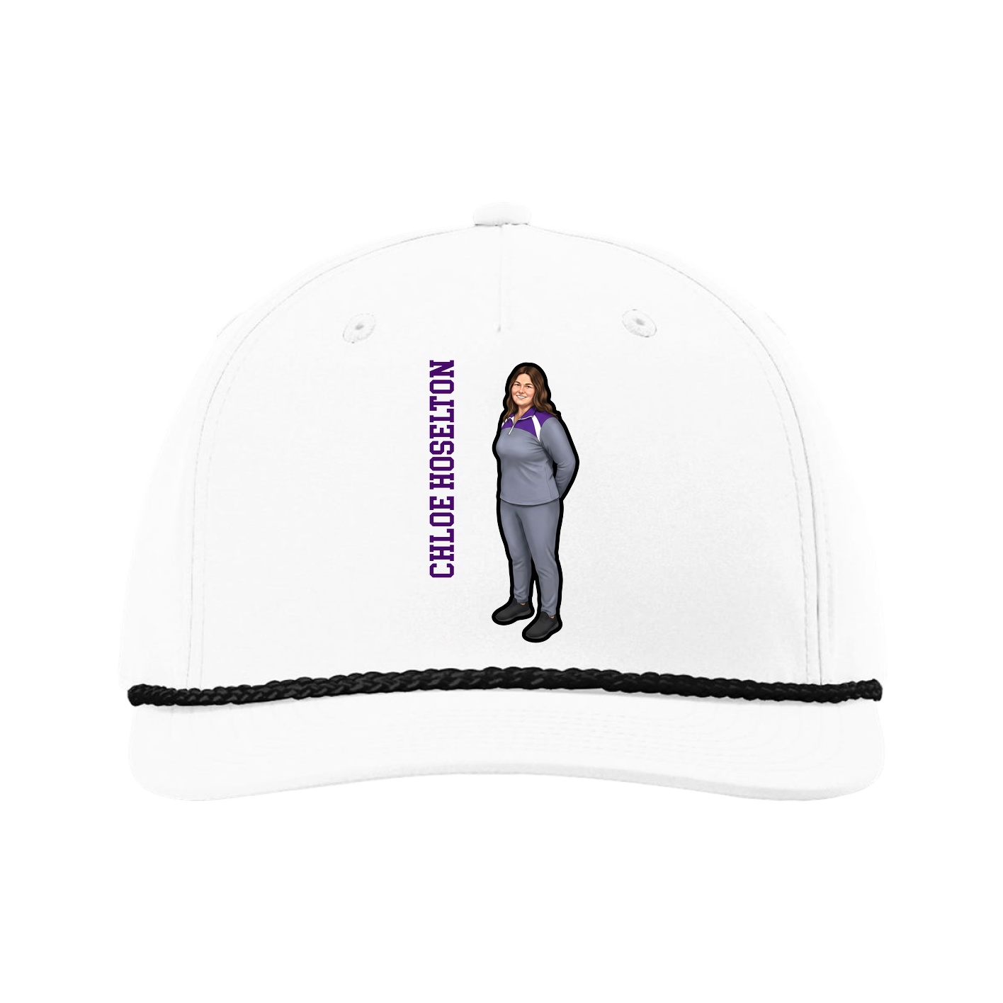 Five-Panel Classic Rope Cap — Name Vertical in White