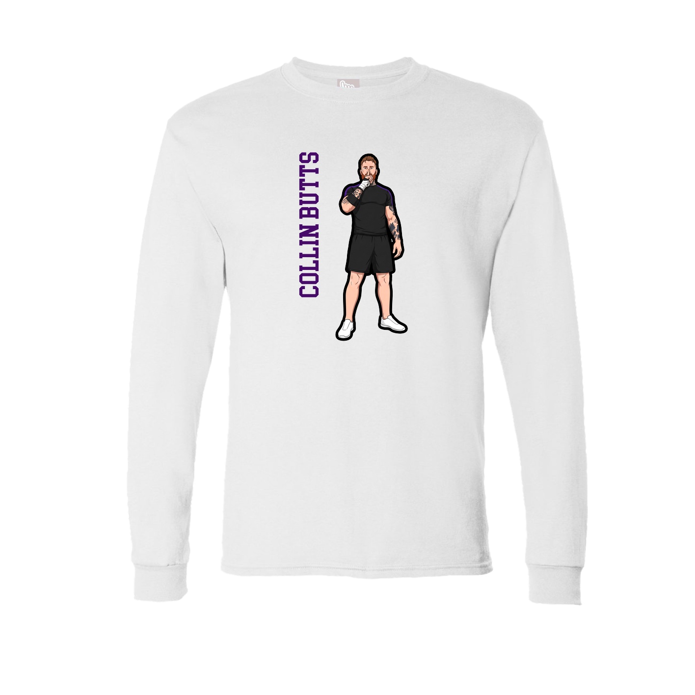Long Sleeve Tee — Name Vertical in White