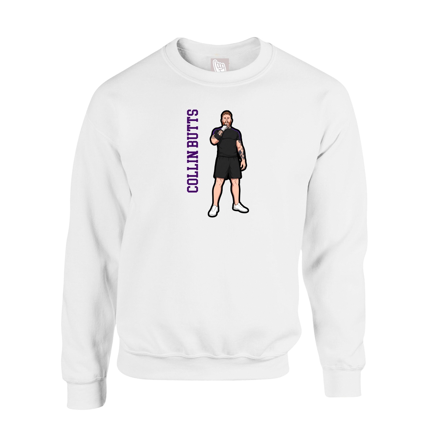 Fleece Crew — Name Vertical in White