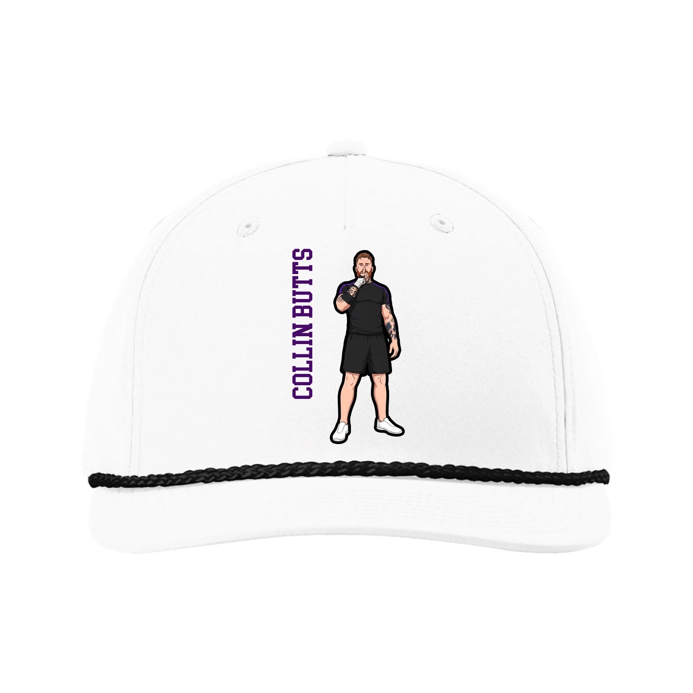 Five-Panel Classic Rope Cap — Name Vertical in White