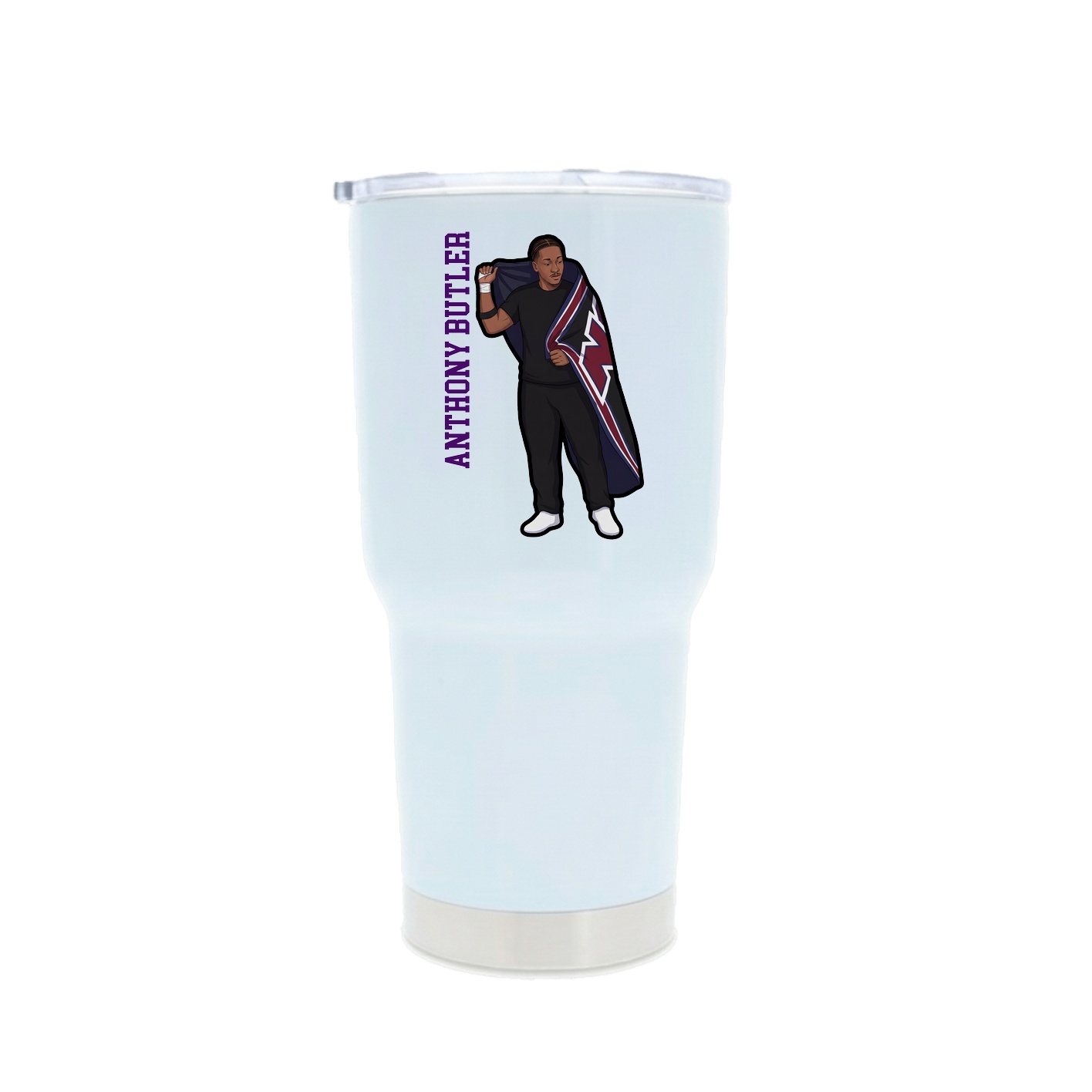 30oz Stainless Steel Tumbler — Name Vertical in White