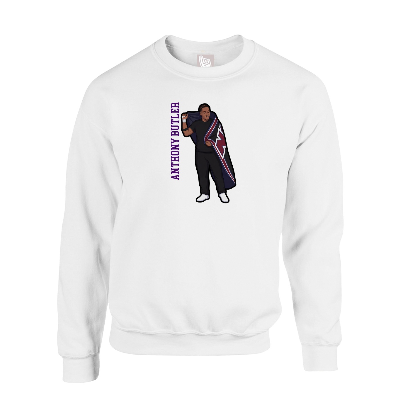 Fleece Crew — Name Vertical in White