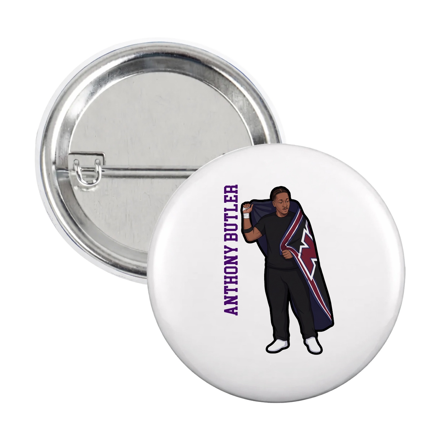 Game Day Button — Name Vertical in White