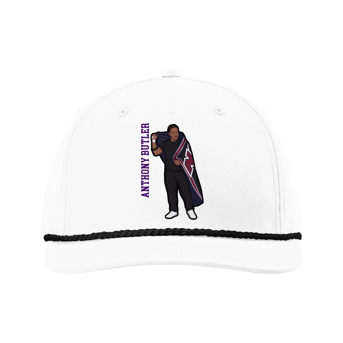Five-Panel Classic Rope Cap — Name Vertical in White