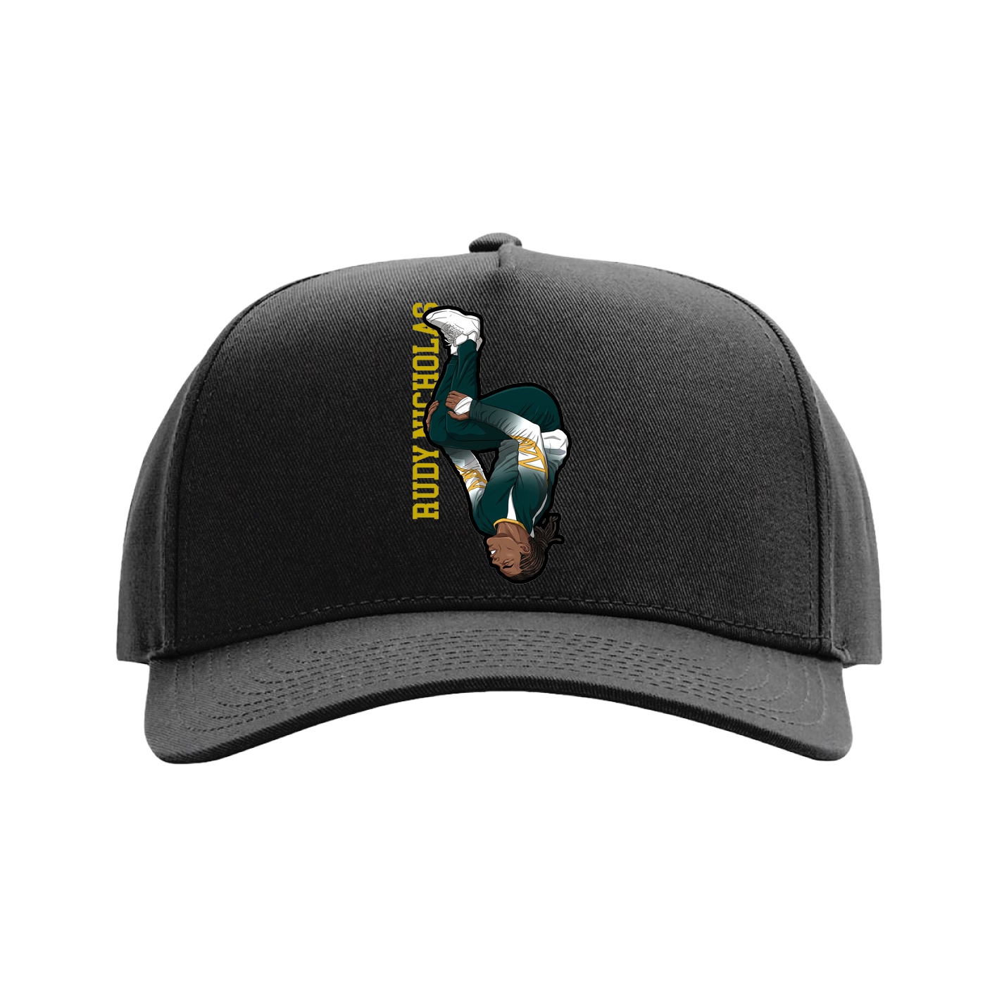 Full Fabric Five-Panel Champ Cap — Name Vertical in Black