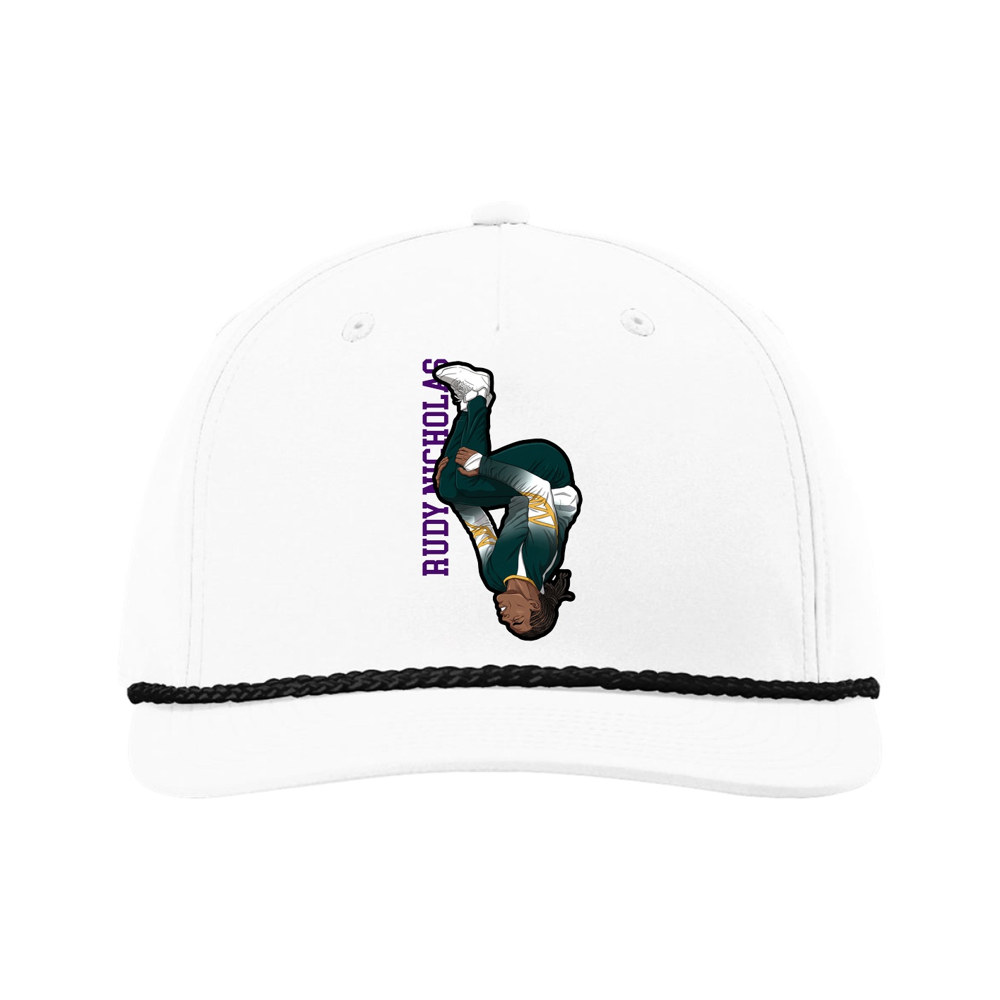 Five-Panel Classic Rope Cap — Name Vertical in White