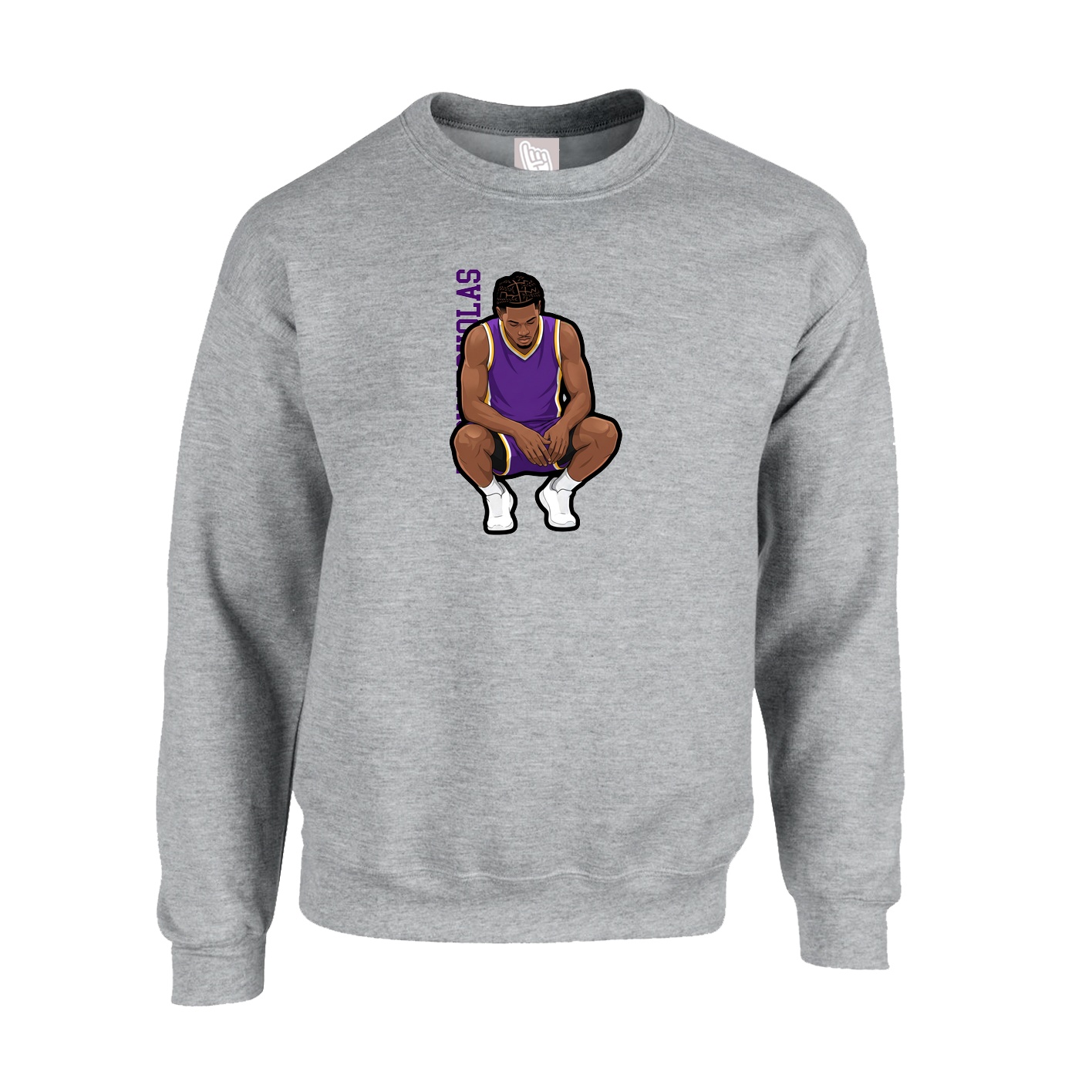Fleece Crew — Name Vertical in Grey