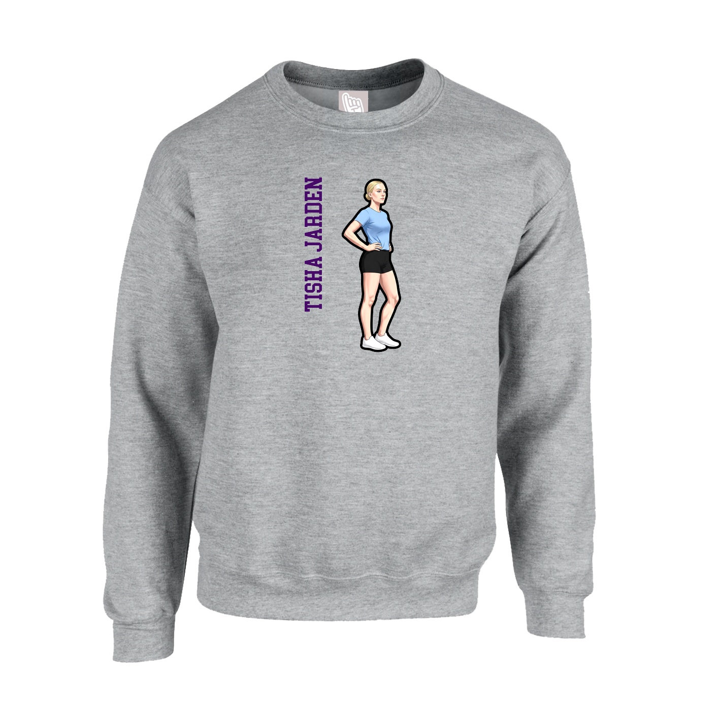 Fleece Crew — Name Vertical in Grey