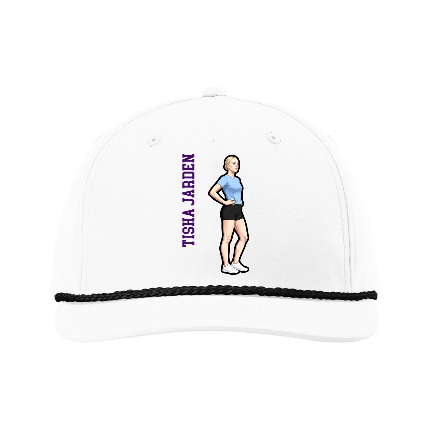 Five-Panel Classic Rope Cap — Name Vertical in White