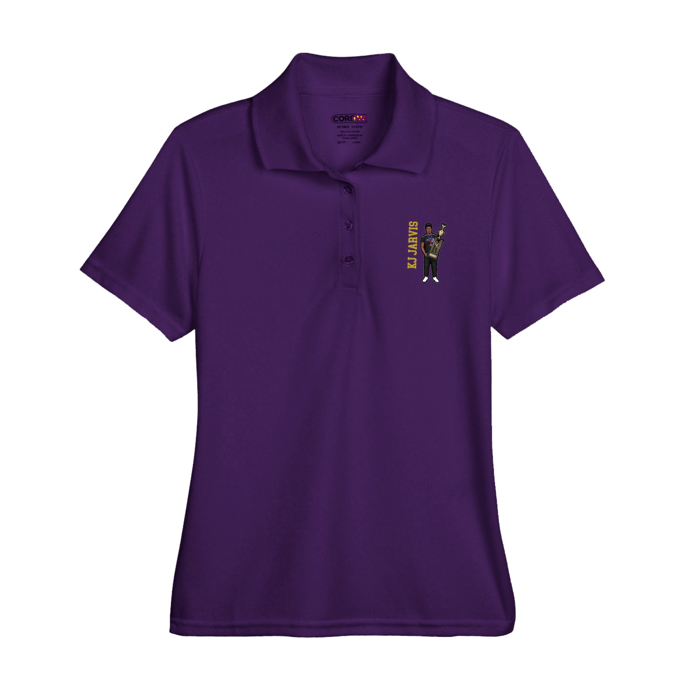 Womens Performance Polo — Name Vertical in Purple