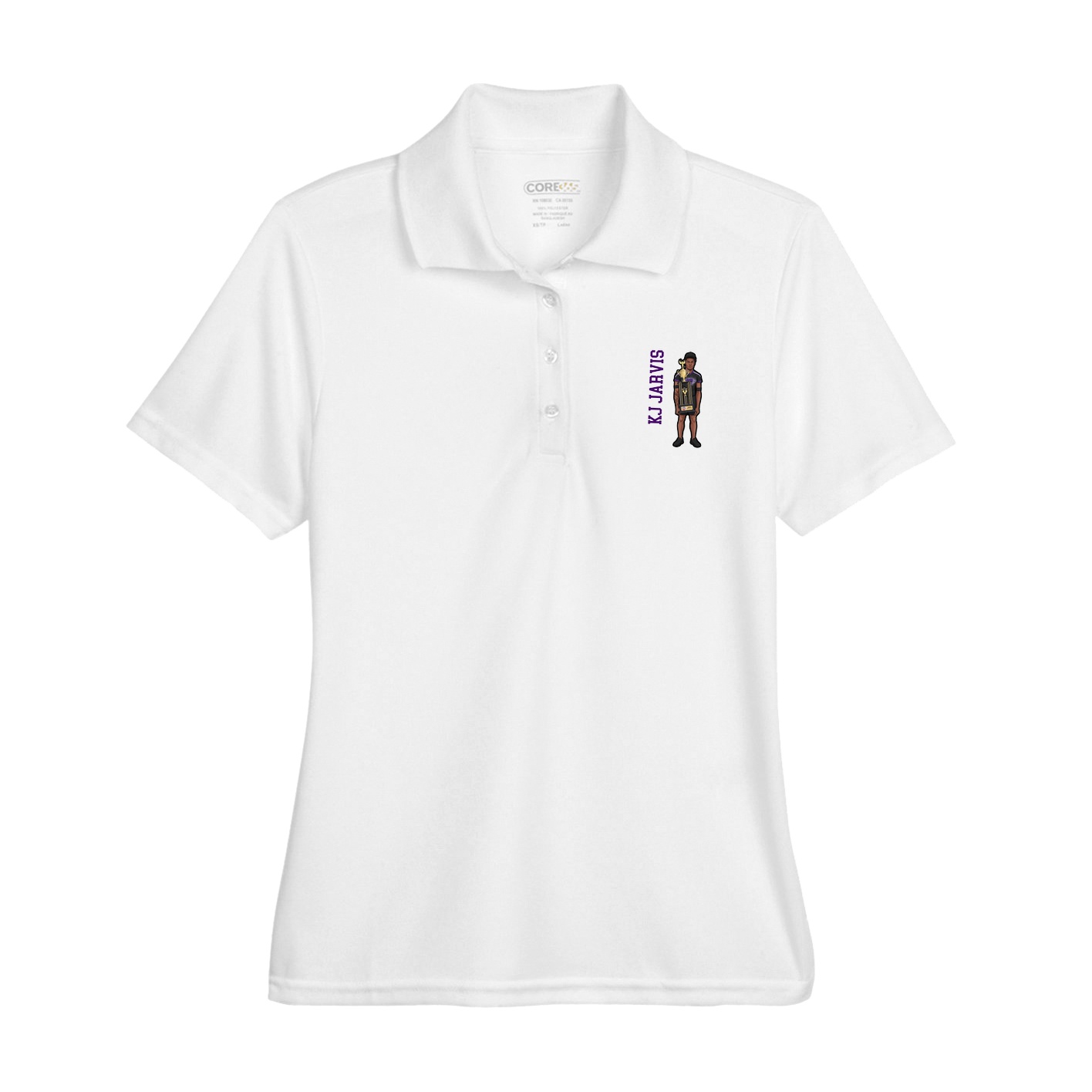 Womens Performance Polo — Name Vertical in White
