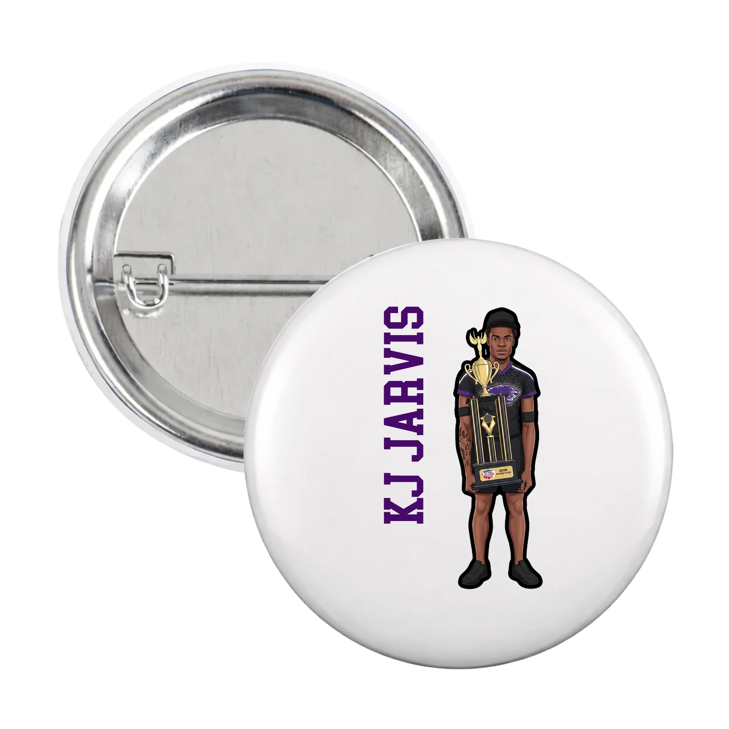 Game Day Button — Name Vertical in White