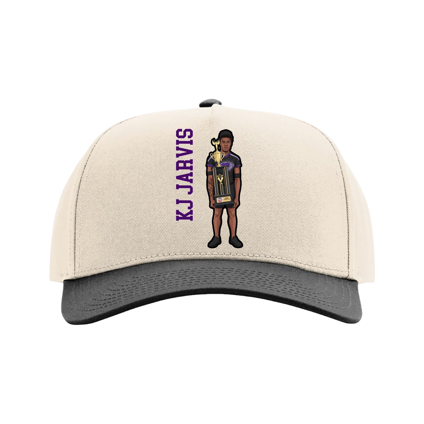 Full Fabric Five-Panel Champ Cap — Name Vertical in Cream/Black