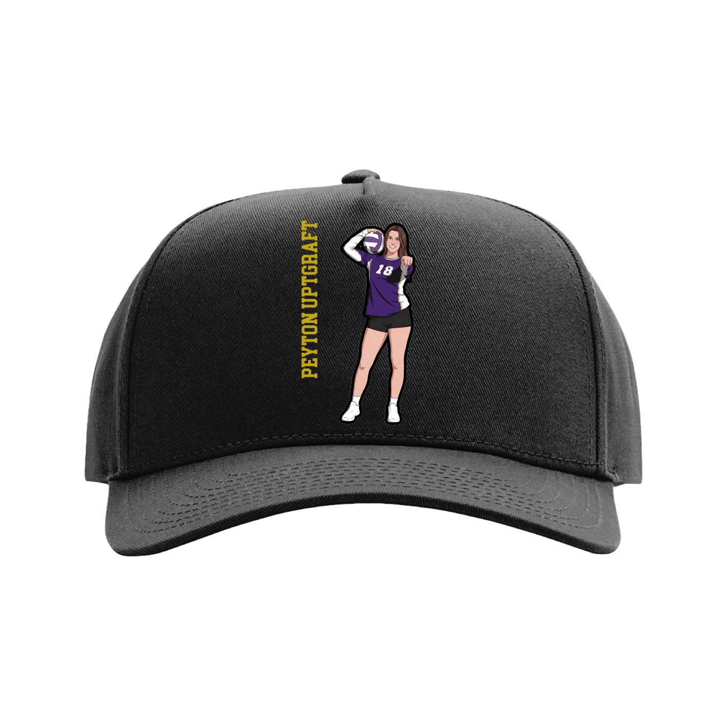 Full Fabric Five-Panel Champ Cap — Name Vertical in Black