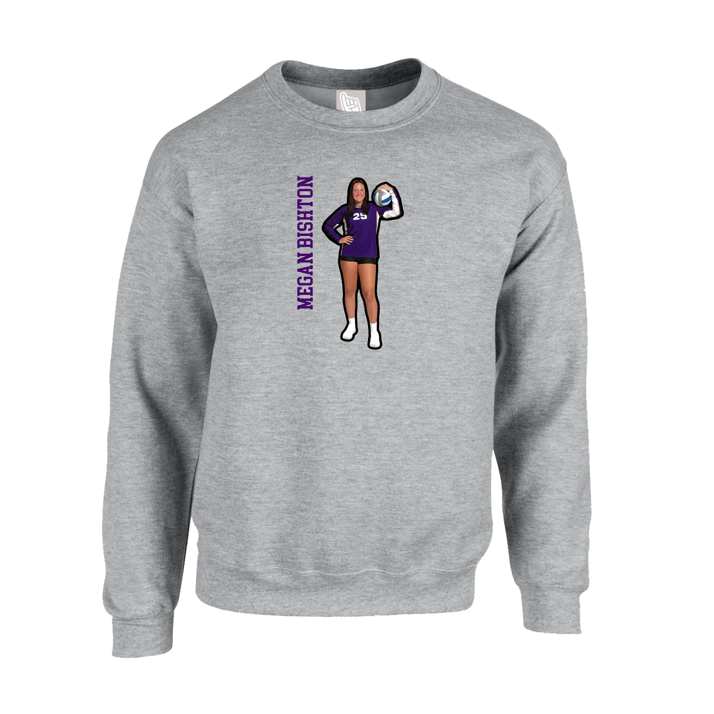 Fleece Crew — Name Vertical in Grey