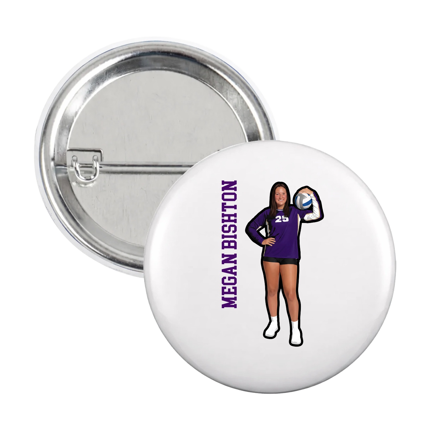 Game Day Button — Name Vertical in White
