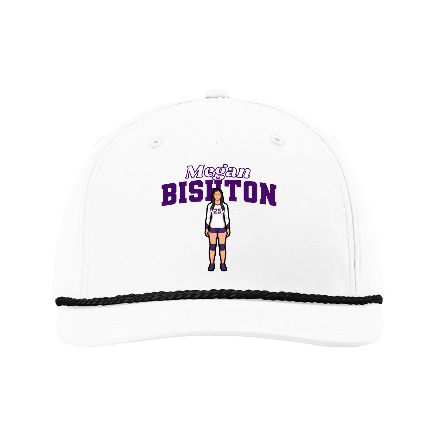 Five-Panel Classic Rope Cap — Name Arch in White