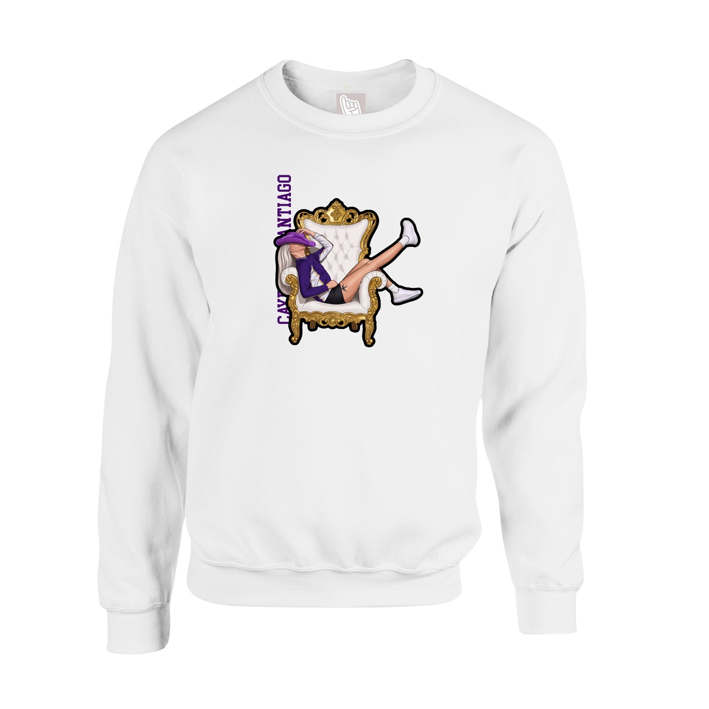 Fleece Crew — Name Vertical in White