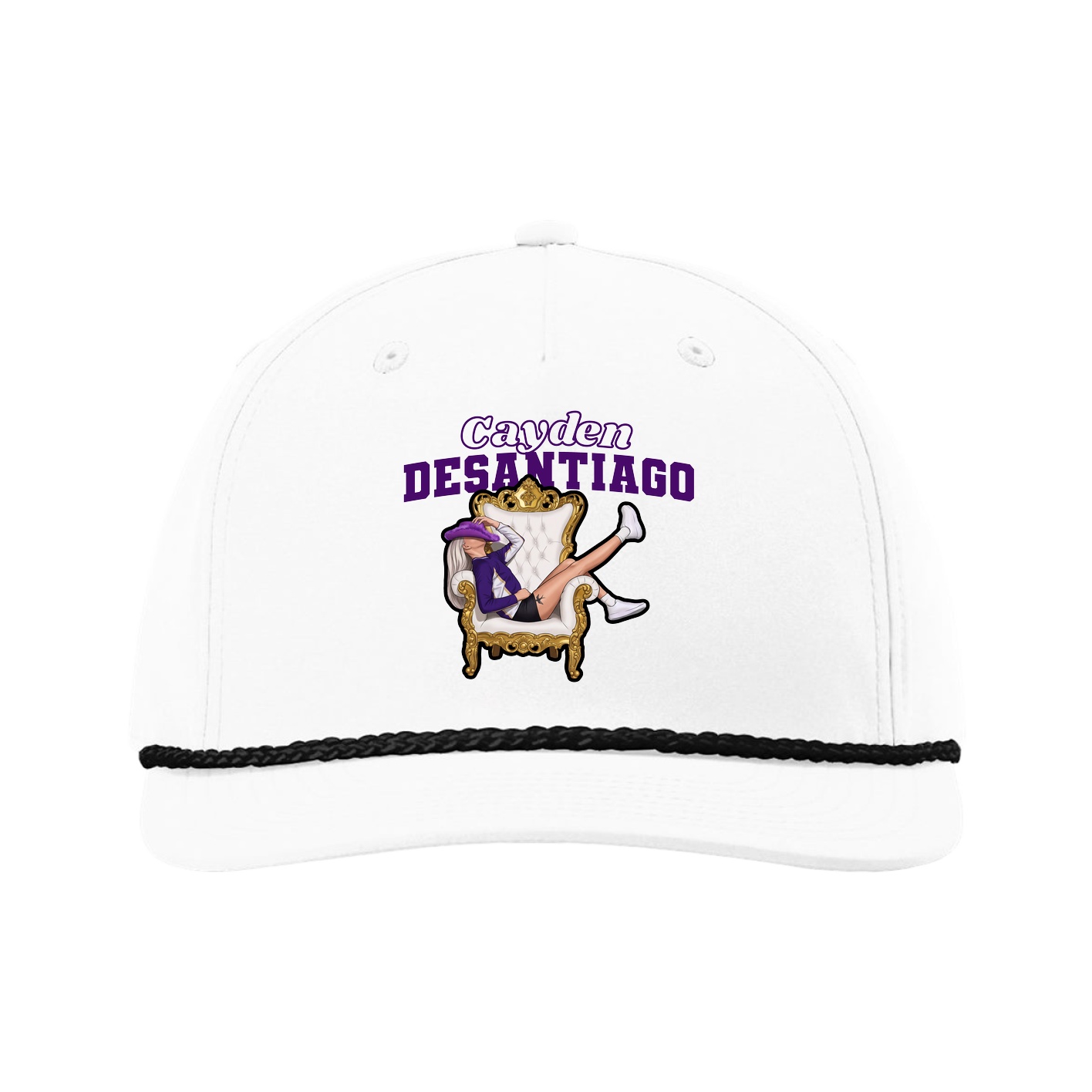 Five-Panel Classic Rope Cap — Name Arch in White