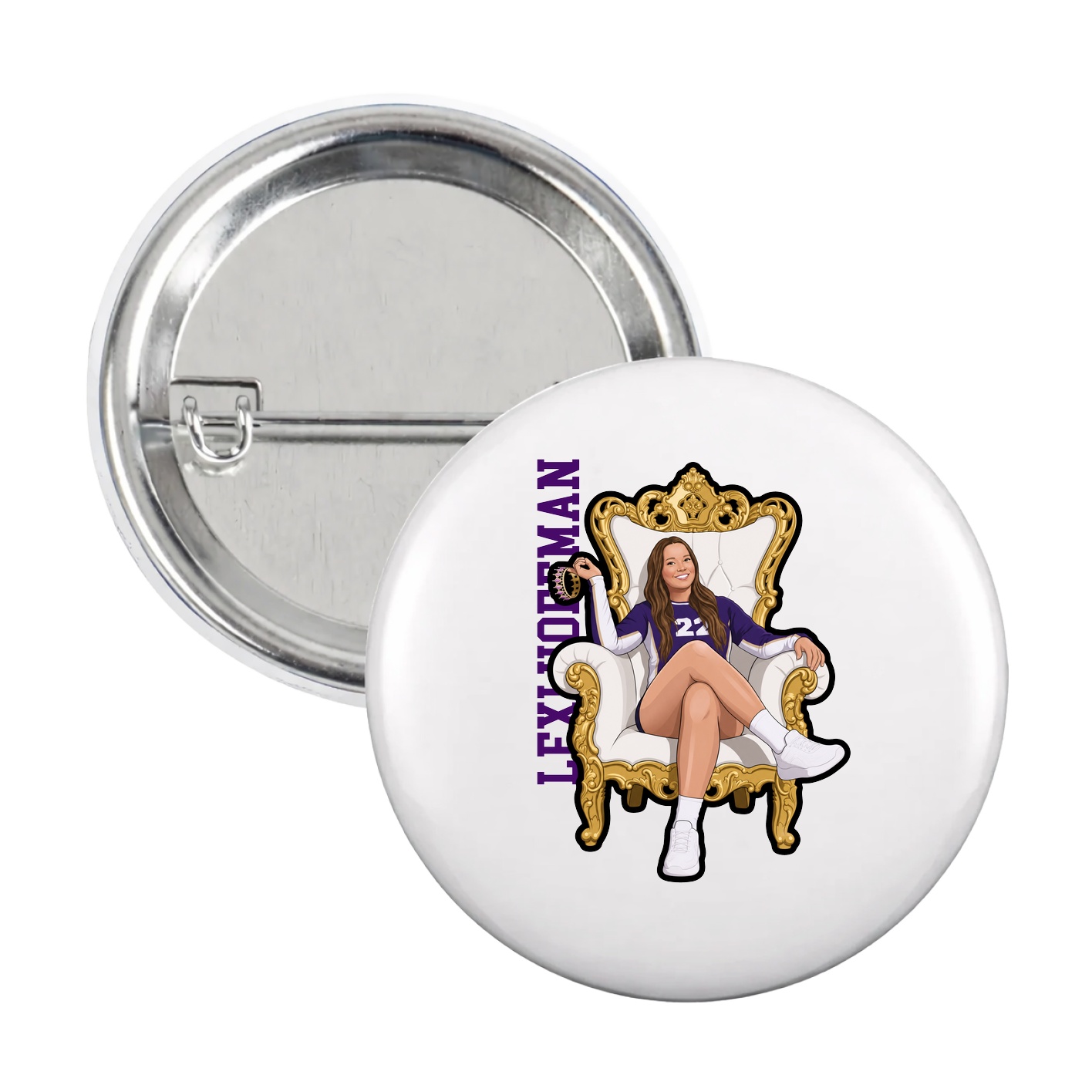 Game Day Button — Name Vertical in White