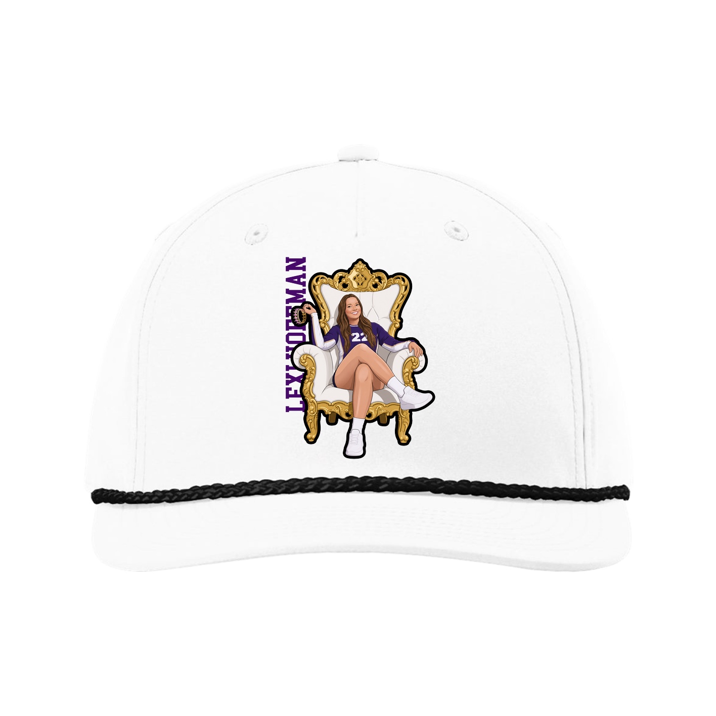 Five-Panel Classic Rope Cap — Name Vertical in White