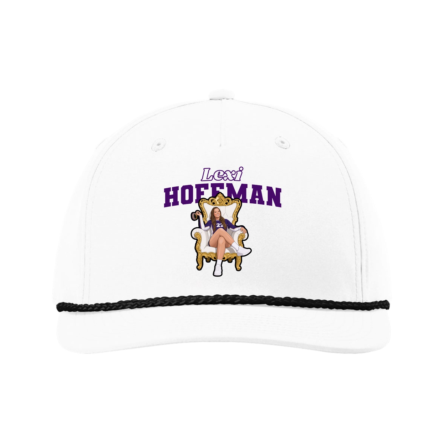 Five-Panel Classic Rope Cap — Name Arch in White
