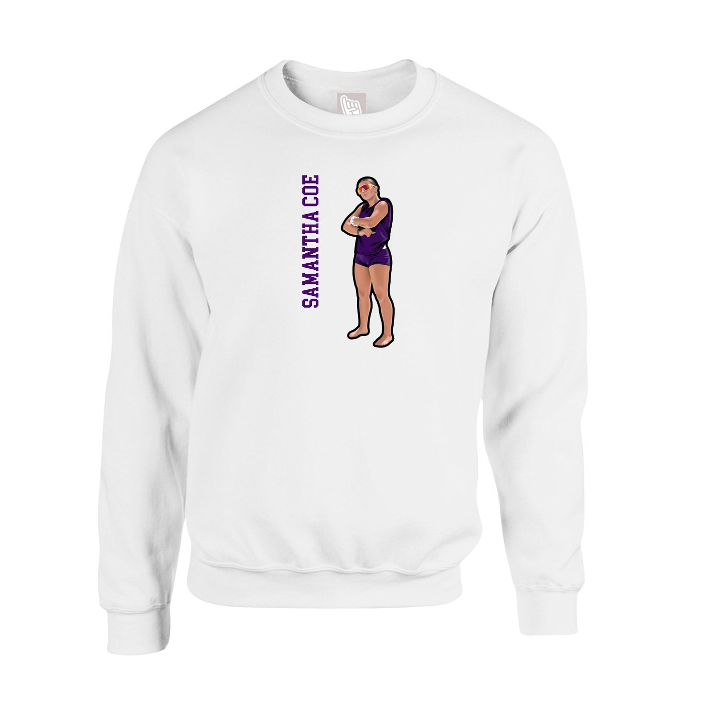 Fleece Crew — Name Vertical in White