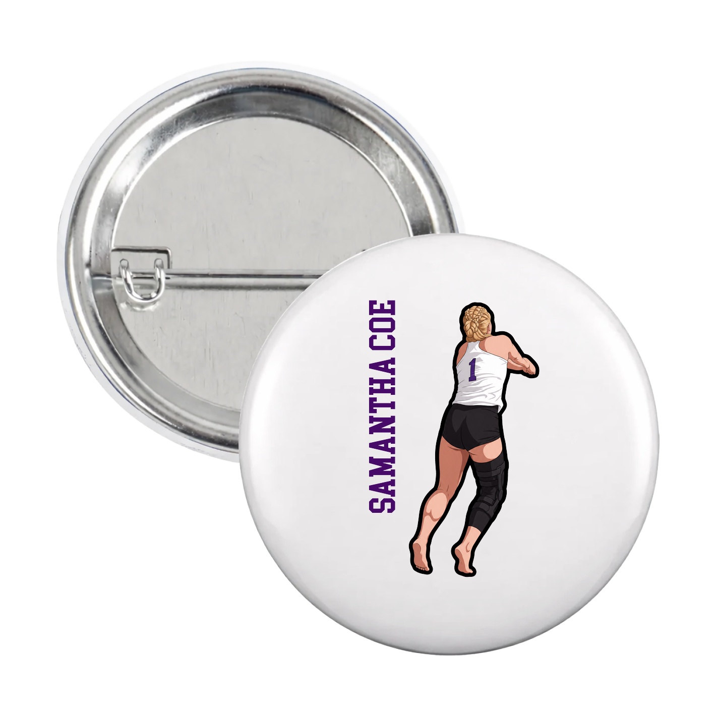 Game Day Button — Name Vertical in White