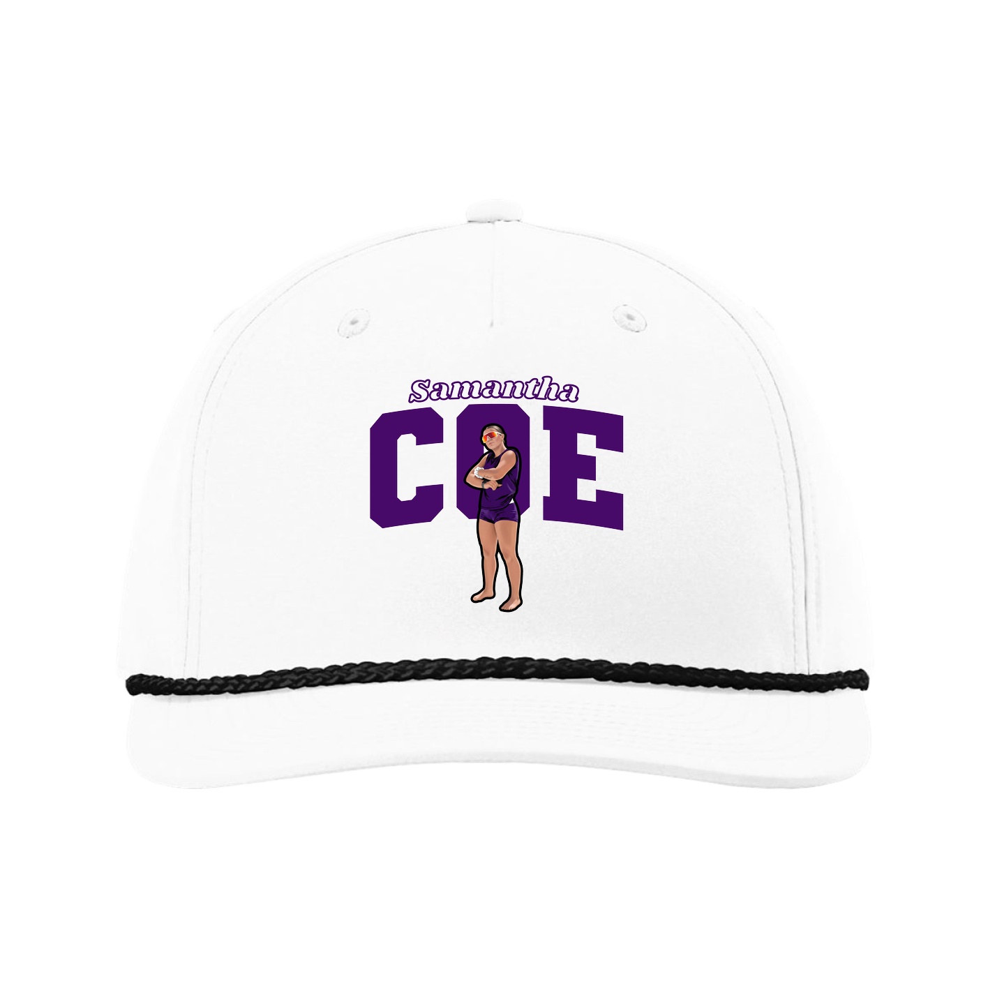 Five-Panel Classic Rope Cap — Name Arch in White