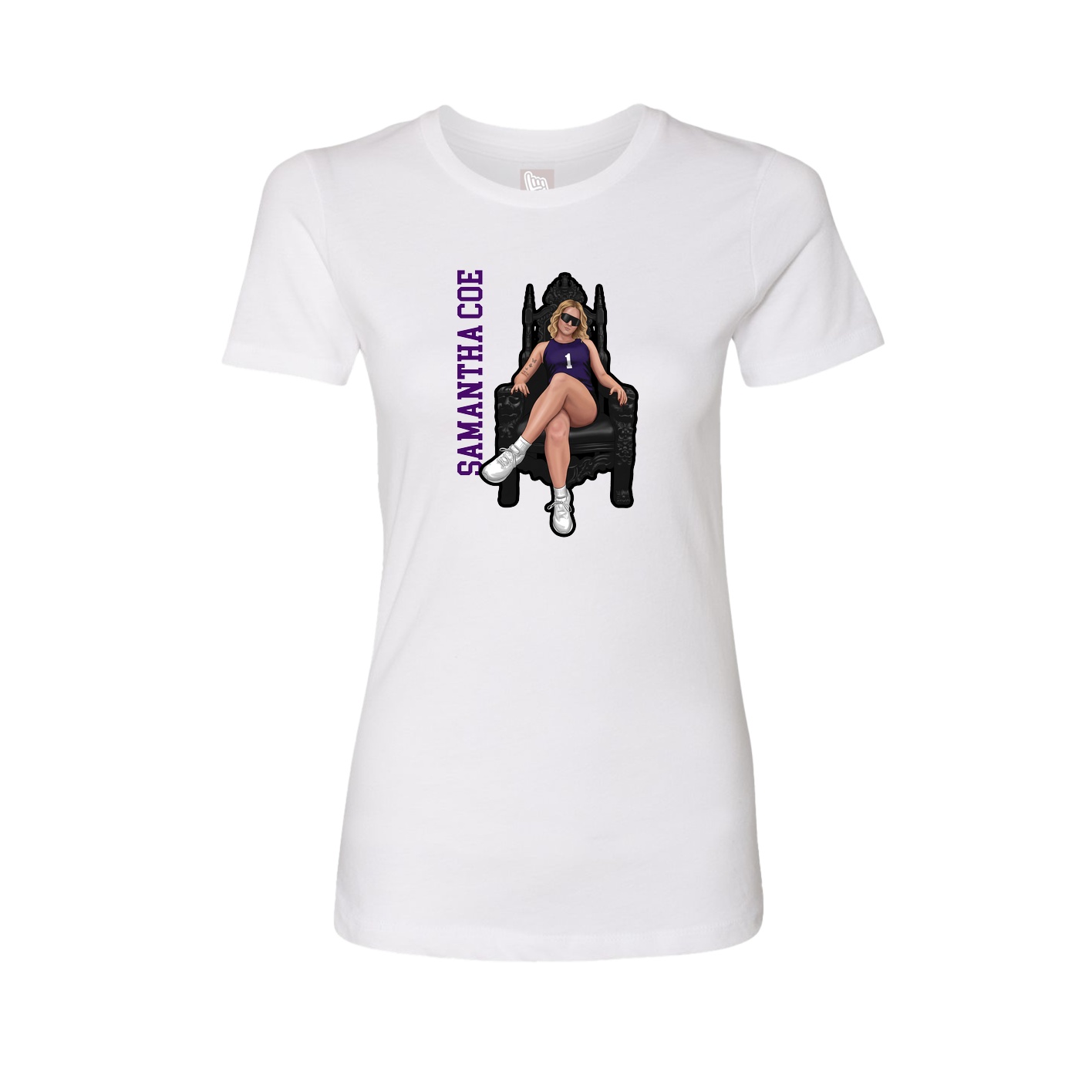 Fitted Women's Tee — Name Vertical in White