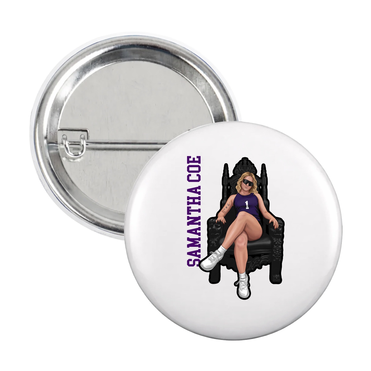 Game Day Button — Name Vertical in White