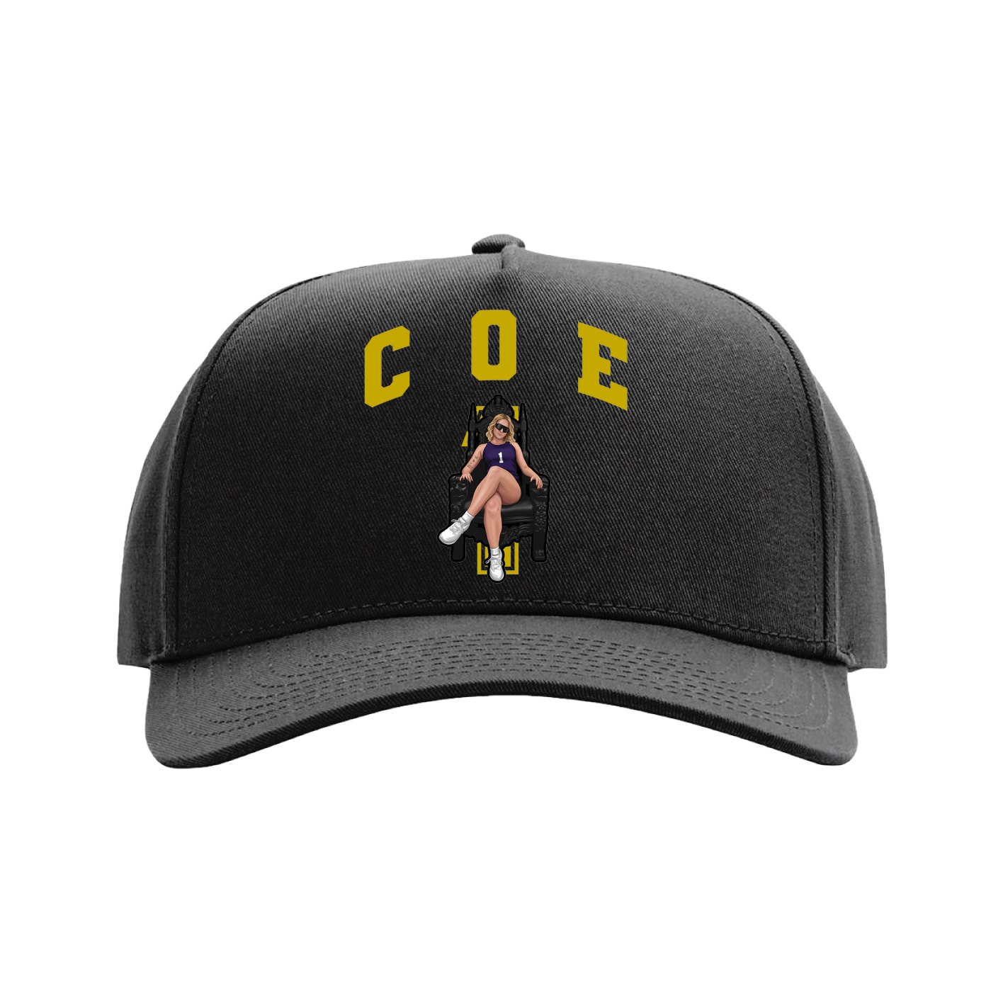 Full Fabric Five-Panel Champ Cap — Number in Black