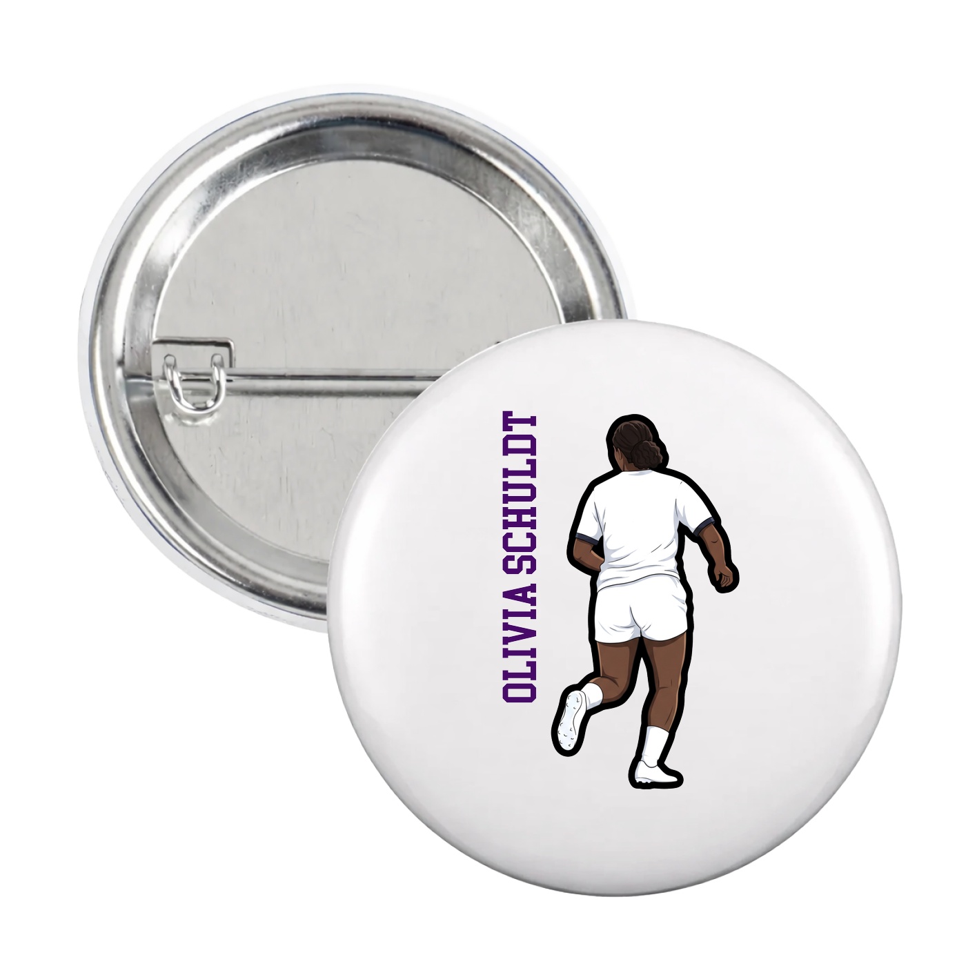 Game Day Button — Name Vertical in White