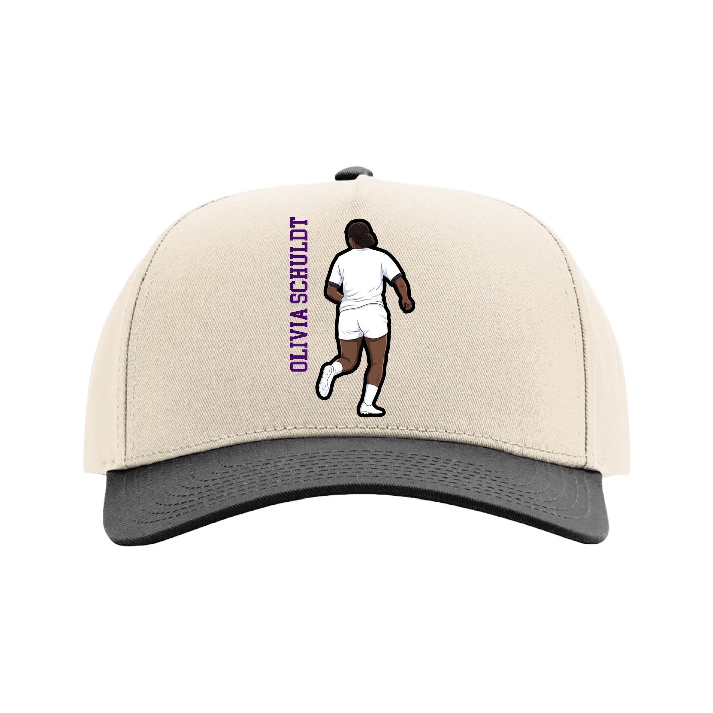 Full Fabric Five-Panel Champ Cap — Name Vertical in Cream/Black