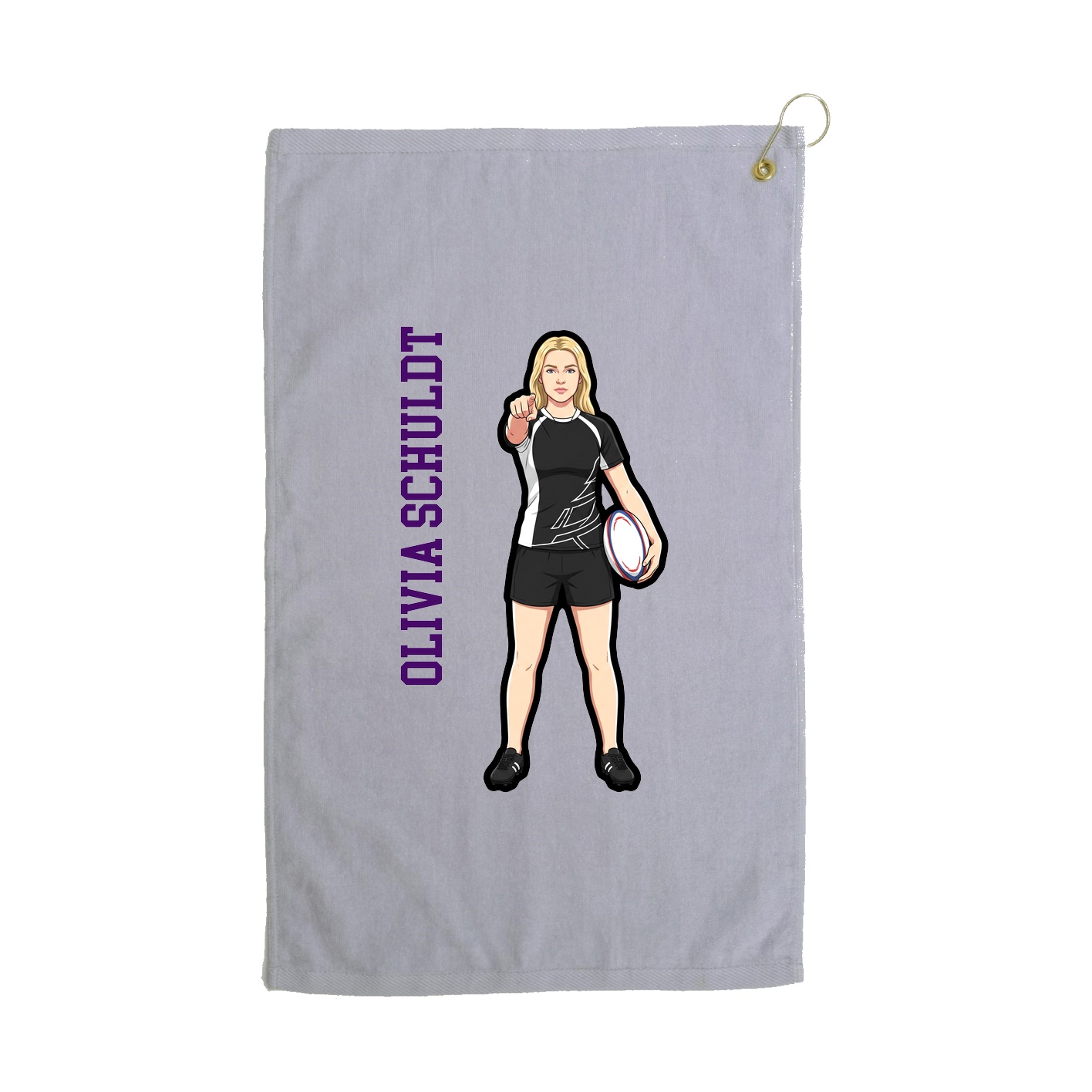 Golf Towel — Name Vertical in Grey