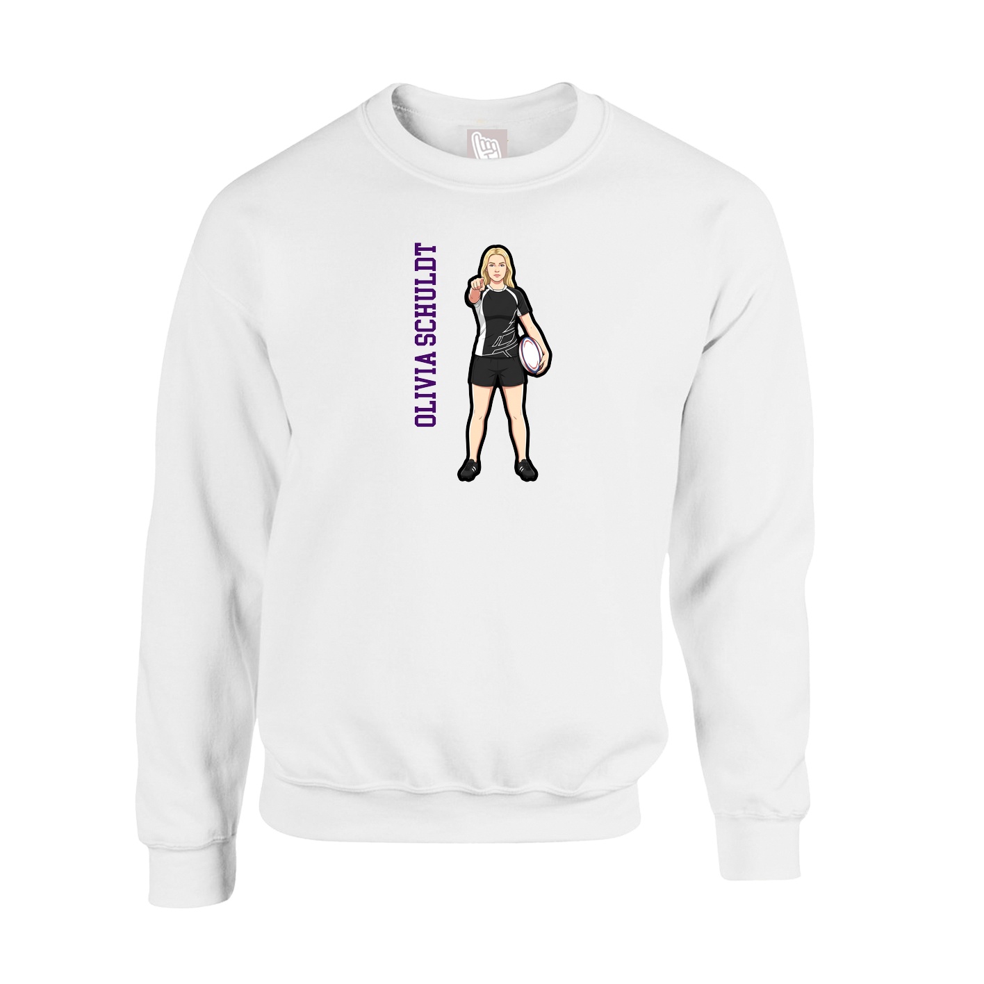 Fleece Crew — Name Vertical in White