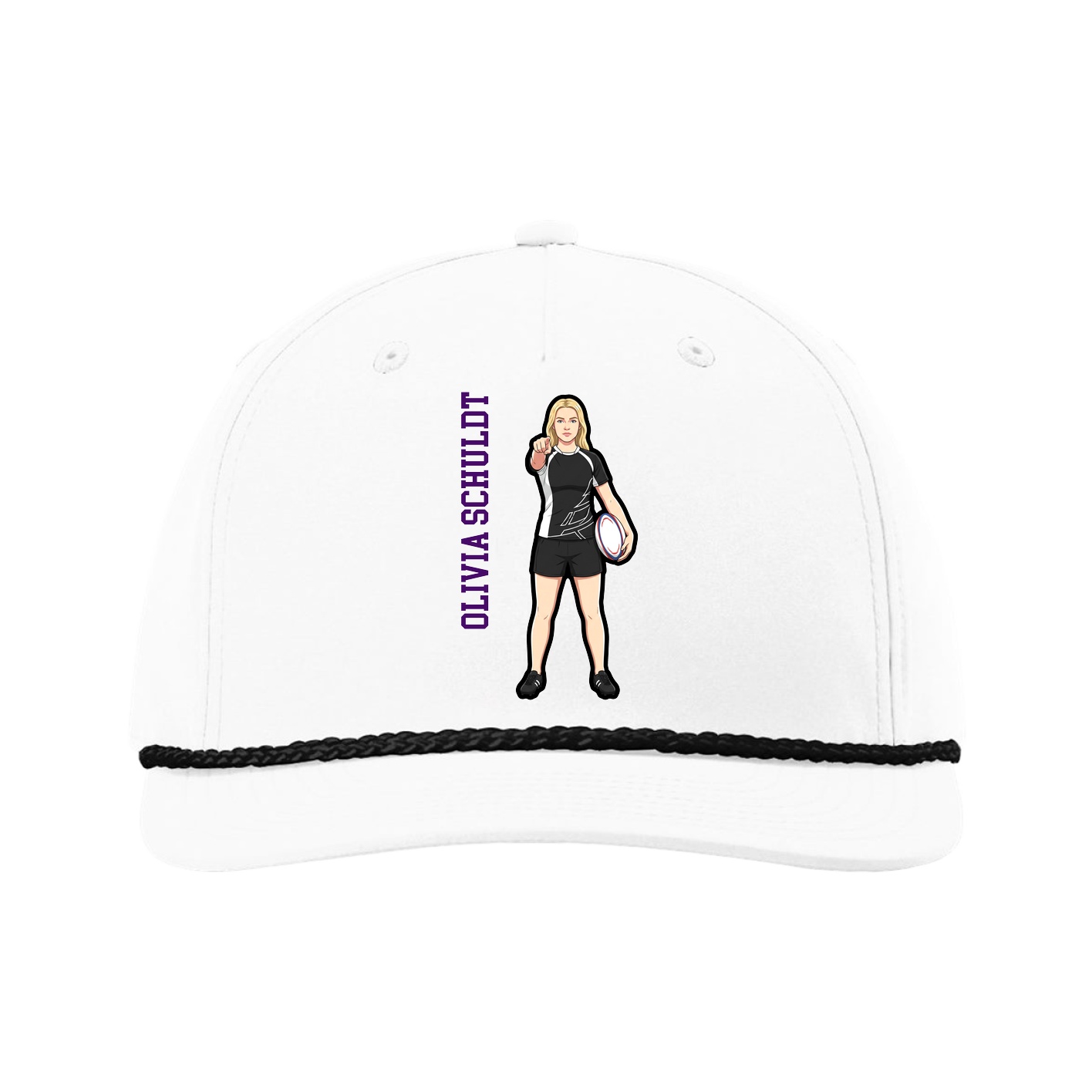 Five-Panel Classic Rope Cap — Name Vertical in White
