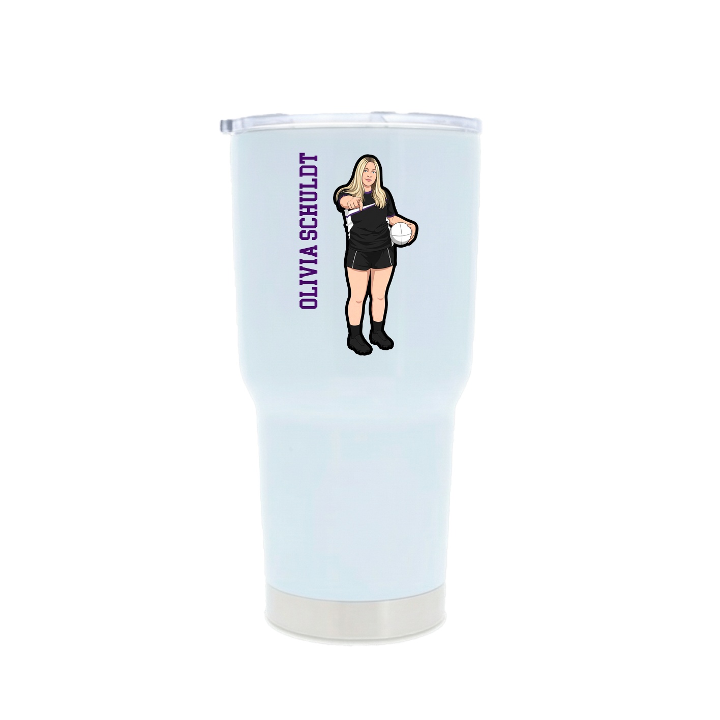 30oz Stainless Steel Tumbler — Name Vertical in White