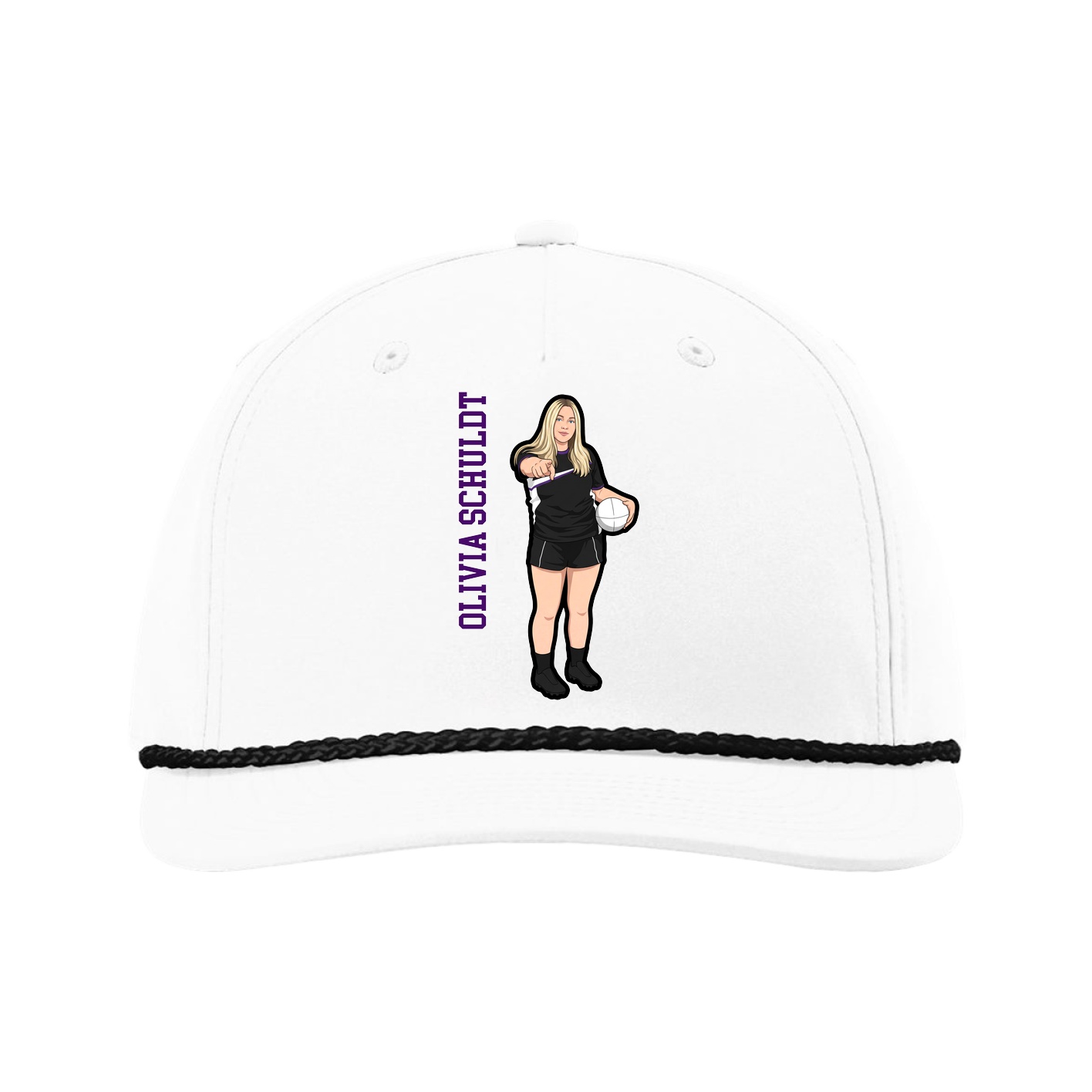 Five-Panel Classic Rope Cap — Name Vertical in White